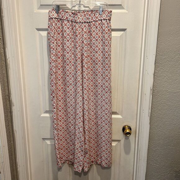 Ann Taylor Printed Wide Leg Palazzo Pants Women’s Size Medium Orange Beachy Boho - Picture 2 of 8